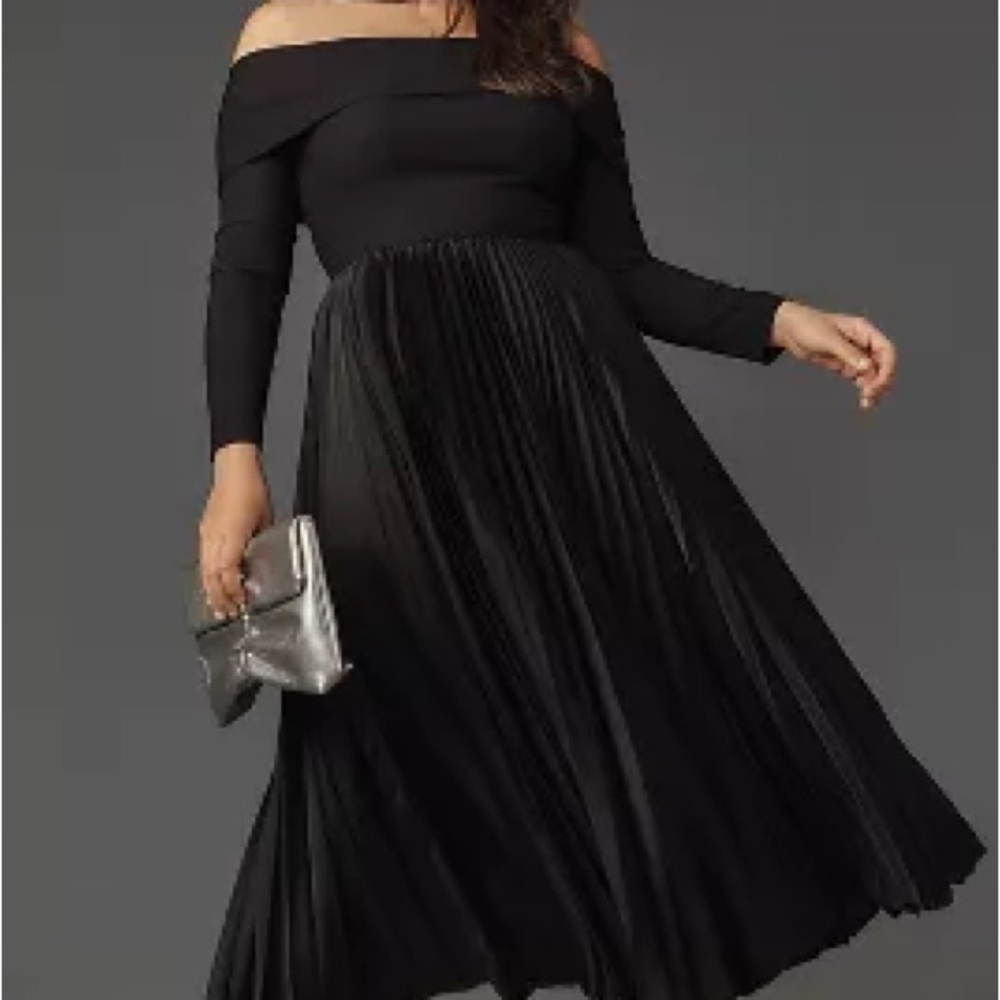 Hutch Long-Sleeve Off-The-Shoulder Pleated Maxi Dress